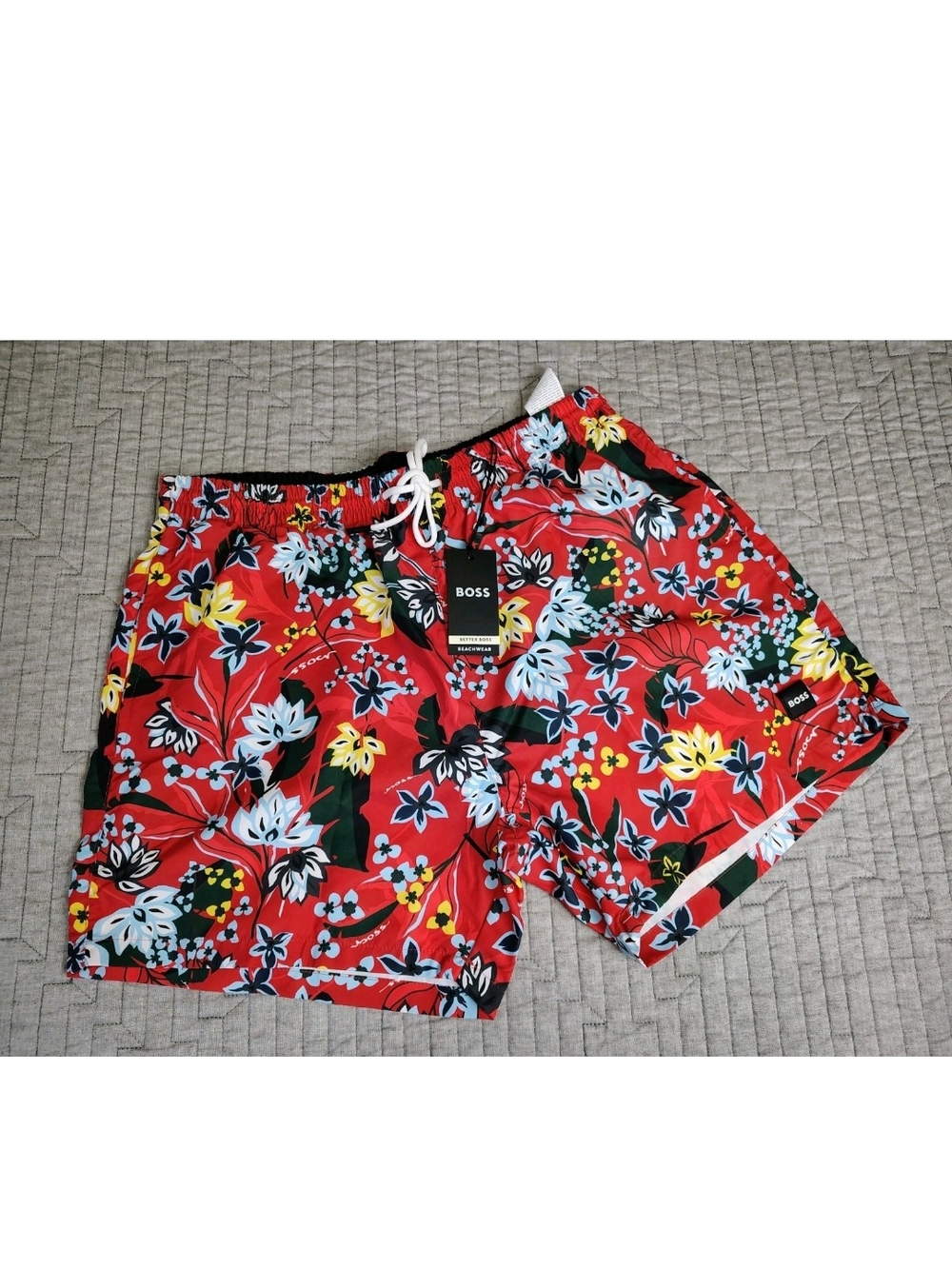 Men's Hugo Boss Regular fit Swim Trunks Swimwear Size Large Red Floral